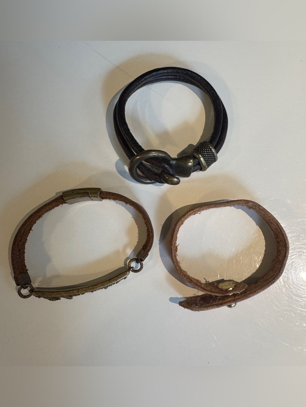 Boho Leather Bracelet Lot of 3 Mixed Metal Cuff Wrap Bracelets